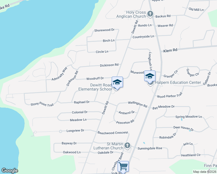 map of restaurants, bars, coffee shops, grocery stores, and more near 297 Woodruff Drive in Webster