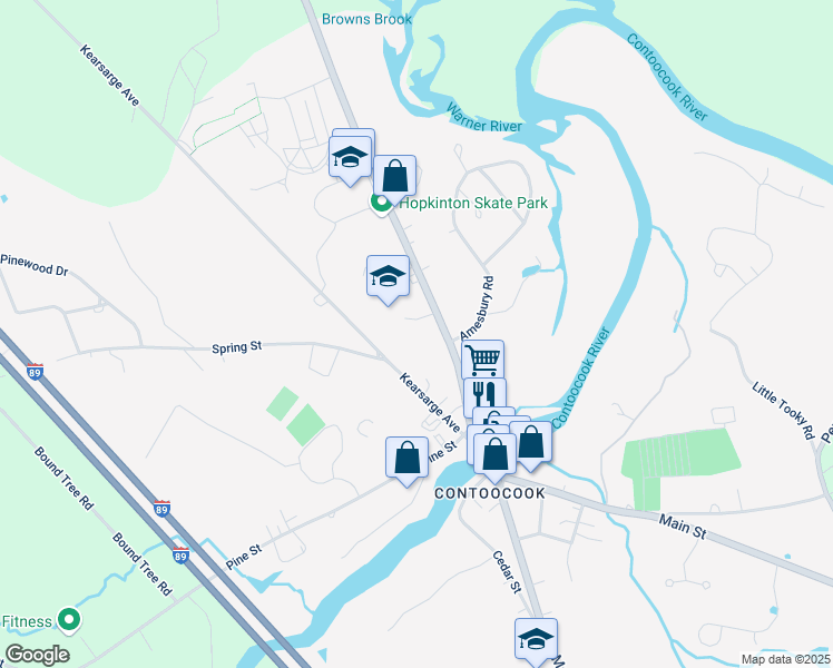 map of restaurants, bars, coffee shops, grocery stores, and more near 100 Park Lane in Hopkinton