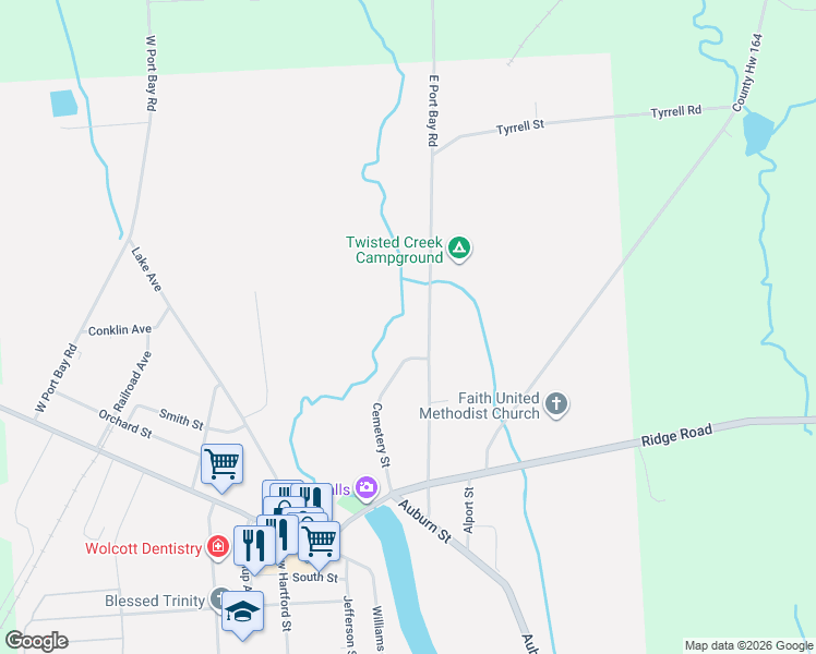 map of restaurants, bars, coffee shops, grocery stores, and more near 6219 East Port Bay Road in Wolcott
