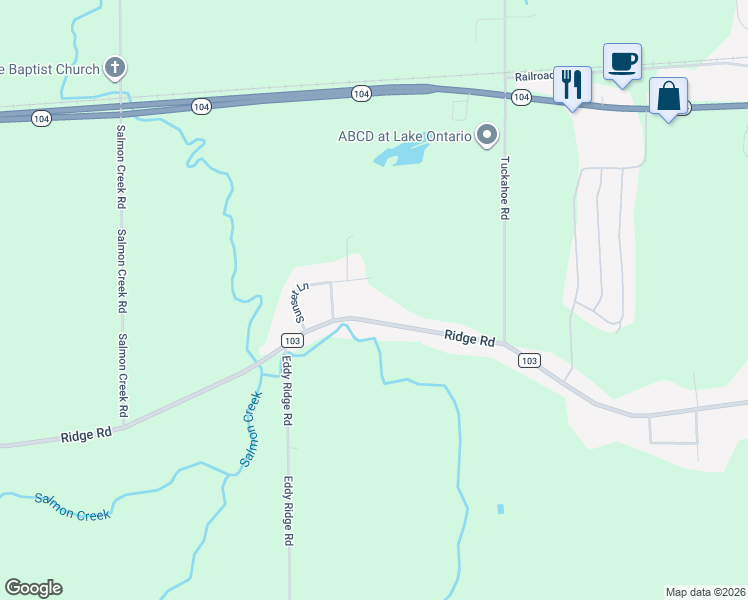 map of restaurants, bars, coffee shops, grocery stores, and more near 3653 Ridge Road in Williamson