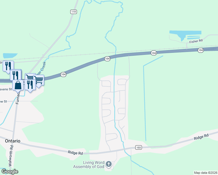 map of restaurants, bars, coffee shops, grocery stores, and more near 133 Winesap Lane in Ontario