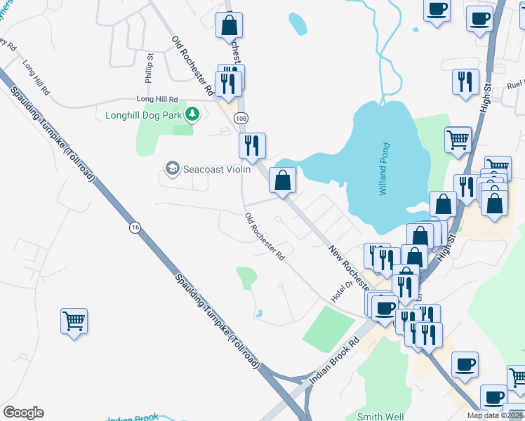map of restaurants, bars, coffee shops, grocery stores, and more near 8 Willand Avenue in Dover