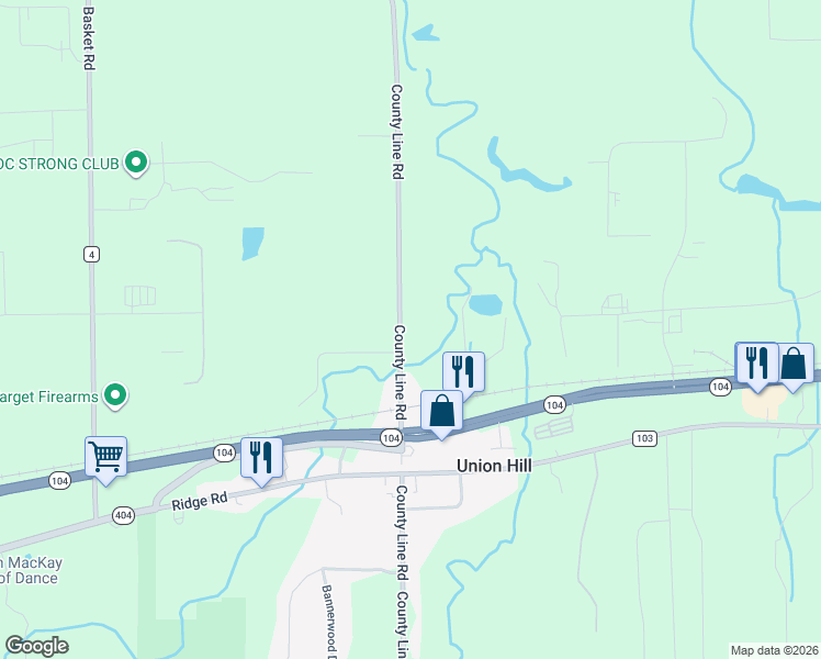 map of restaurants, bars, coffee shops, grocery stores, and more near 6296 County Line Road in Ontario