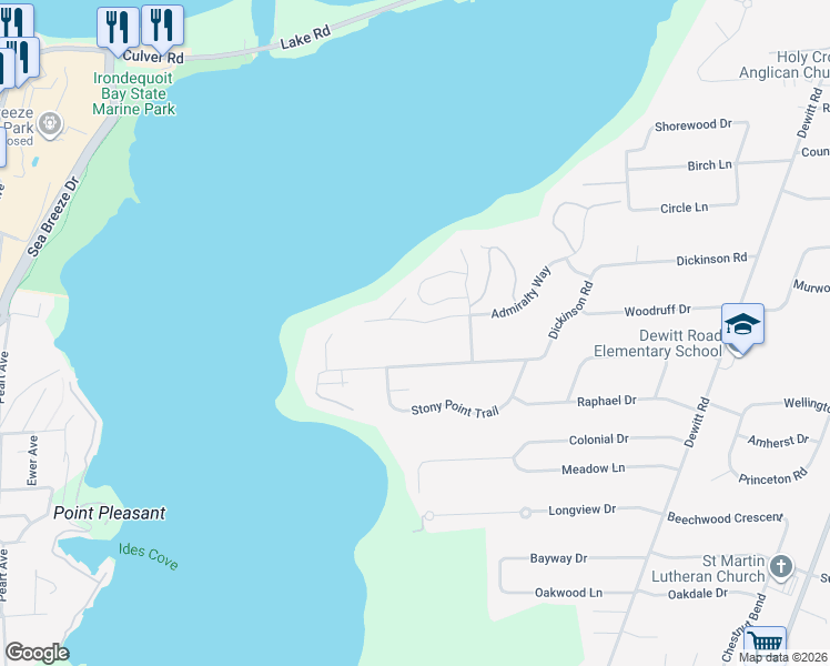 map of restaurants, bars, coffee shops, grocery stores, and more near 756 Admiralty Way in Webster