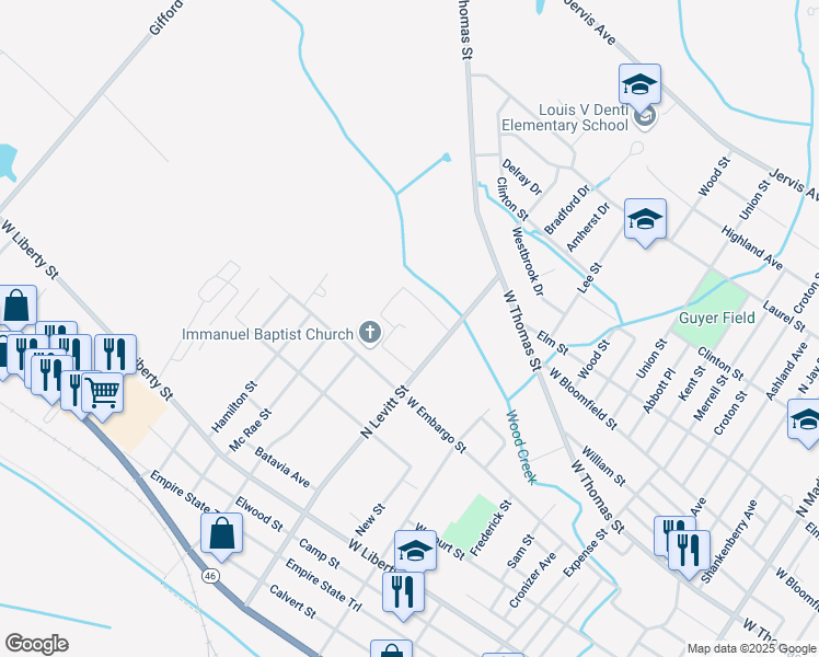 map of restaurants, bars, coffee shops, grocery stores, and more near 399-451 North Levitt Street in Rome