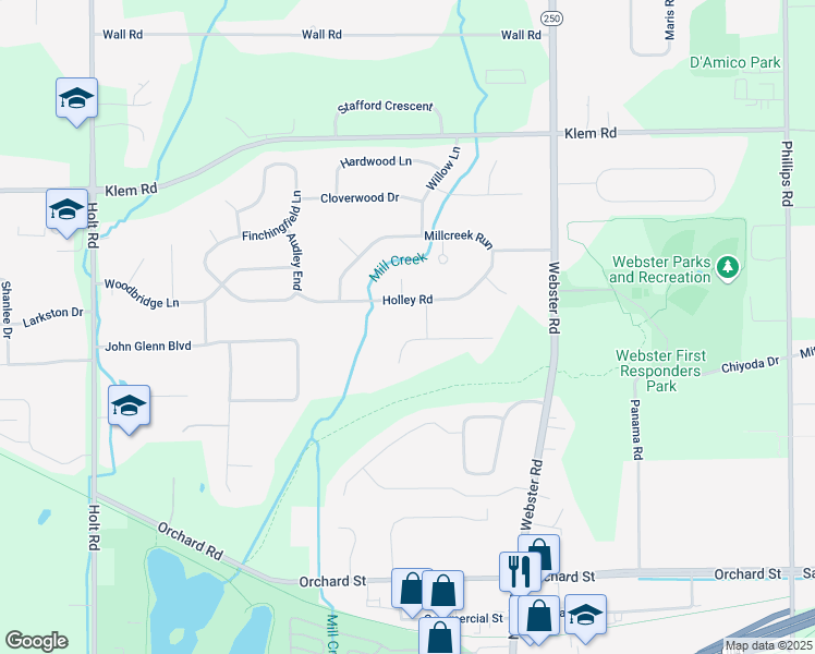 map of restaurants, bars, coffee shops, grocery stores, and more near 1262 Conifer Cove Ln in Webster