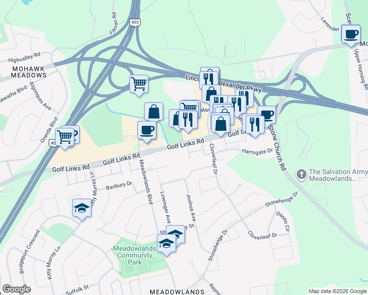map of restaurants, bars, coffee shops, grocery stores, and more near in Hamilton