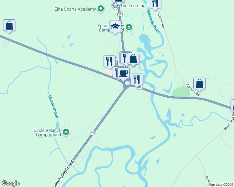 map of restaurants, bars, coffee shops, grocery stores, and more near 901 Suncook Valley Highway South in Epsom