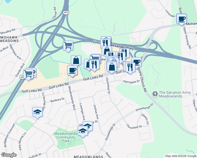 map of restaurants, bars, coffee shops, grocery stores, and more near in Hamilton