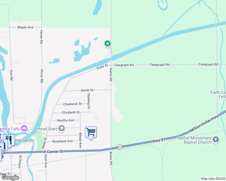 map of restaurants, bars, coffee shops, grocery stores, and more near 3825 Bates Road in Medina