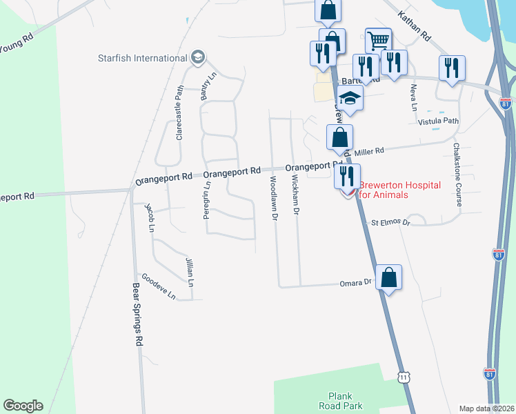 map of restaurants, bars, coffee shops, grocery stores, and more near 9434 Birch Tree Road in Brewerton