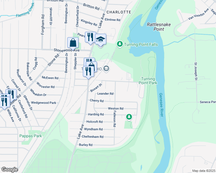 map of restaurants, bars, coffee shops, grocery stores, and more near 28 Thacker Street in Rochester