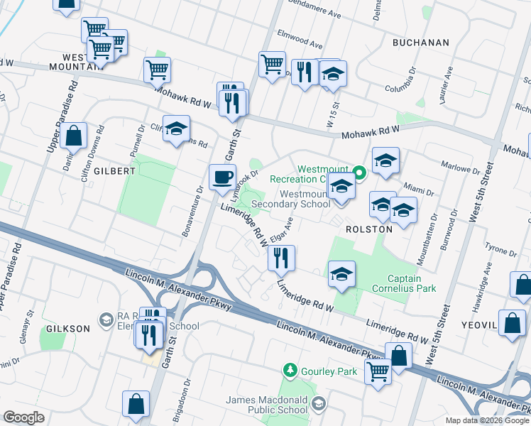 map of restaurants, bars, coffee shops, grocery stores, and more near 27 Fassett Avenue in Hamilton