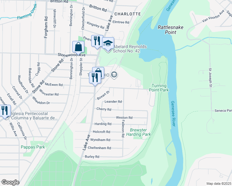 map of restaurants, bars, coffee shops, grocery stores, and more near 28 Thacker Street in Rochester