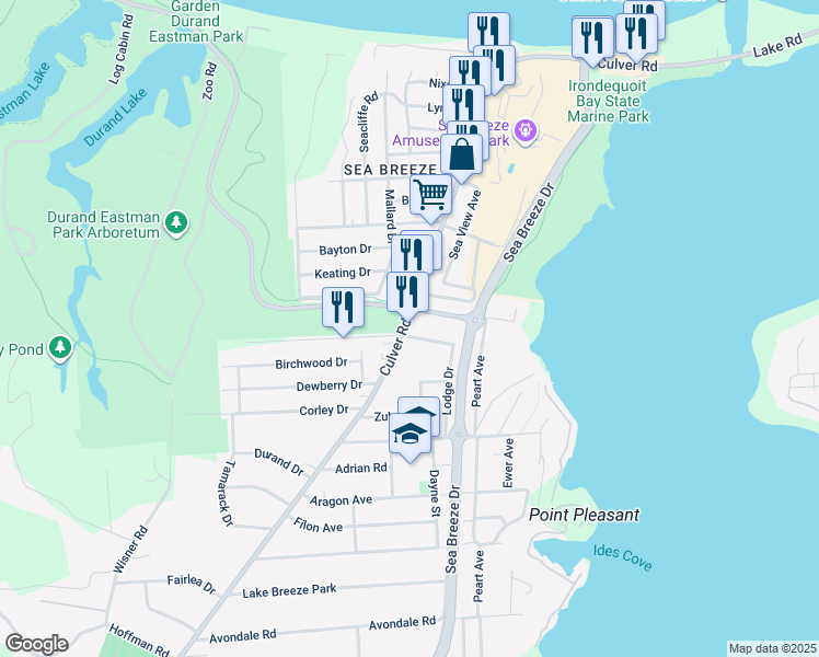 map of restaurants, bars, coffee shops, grocery stores, and more near 4300 Culver Road in Rochester