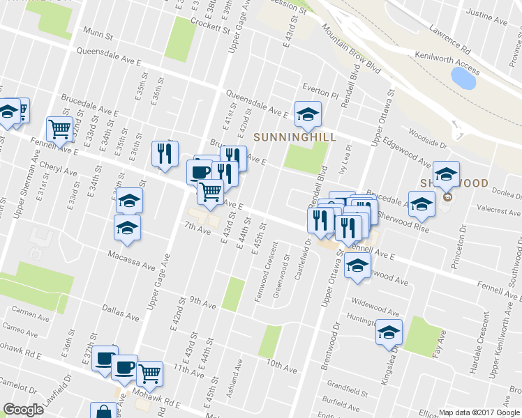 map of restaurants, bars, coffee shops, grocery stores, and more near 1035 Fennell Avenue East in Hamilton