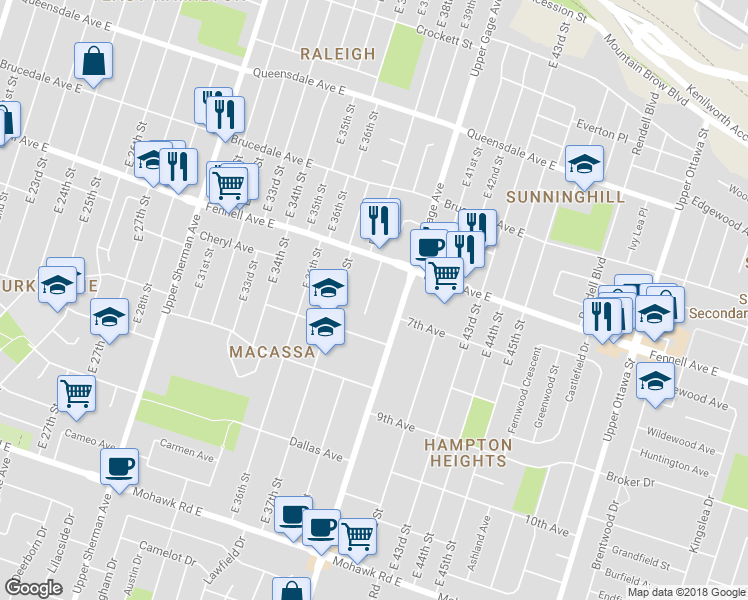 map of restaurants, bars, coffee shops, grocery stores, and more near 319 East 38th Street in Hamilton
