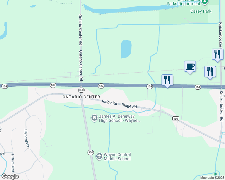 map of restaurants, bars, coffee shops, grocery stores, and more near 1640 New York 104 in Ontario