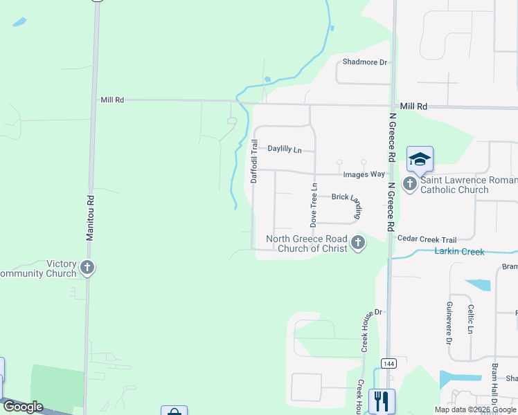 map of restaurants, bars, coffee shops, grocery stores, and more near 283 Daffodil Trail in Rochester