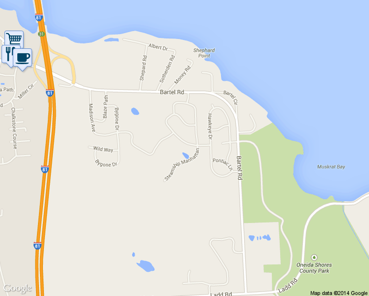 map of restaurants, bars, coffee shops, grocery stores, and more near 8795 Emmons Mercantile in Brewerton