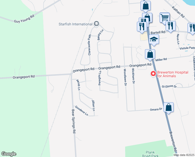 map of restaurants, bars, coffee shops, grocery stores, and more near 5347 Brandybuck Road in Brewerton