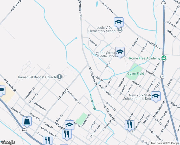 map of restaurants, bars, coffee shops, grocery stores, and more near 801 West Thomas Street in Rome