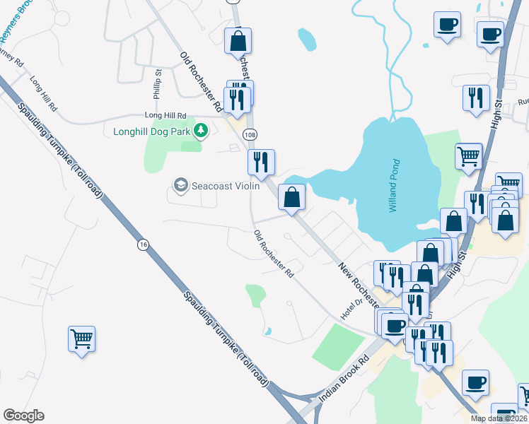 map of restaurants, bars, coffee shops, grocery stores, and more near 8 Willand Avenue in Dover