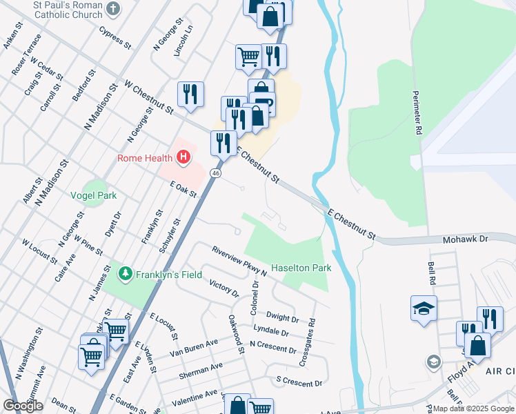 map of restaurants, bars, coffee shops, grocery stores, and more near 126 Urbandale Parkway in Rome