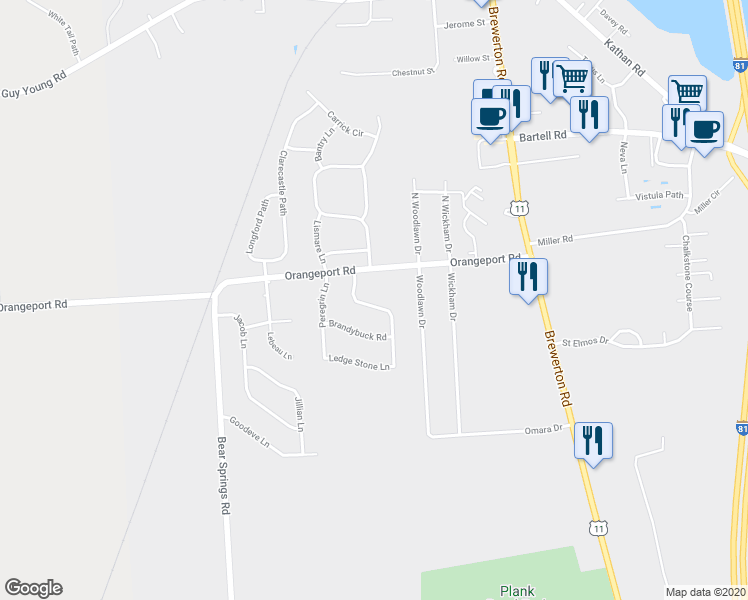 map of restaurants, bars, coffee shops, grocery stores, and more near 9450 Birch Tree Road in Brewerton