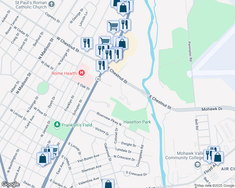 map of restaurants, bars, coffee shops, grocery stores, and more near 126 Urbandale Parkway in Rome