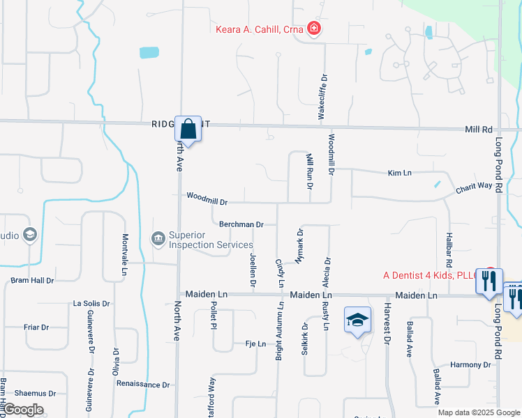 map of restaurants, bars, coffee shops, grocery stores, and more near 40 Berchman Drive in Rochester