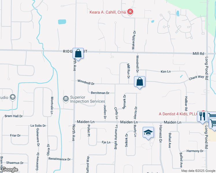 map of restaurants, bars, coffee shops, grocery stores, and more near 40 Berchman Drive in Rochester
