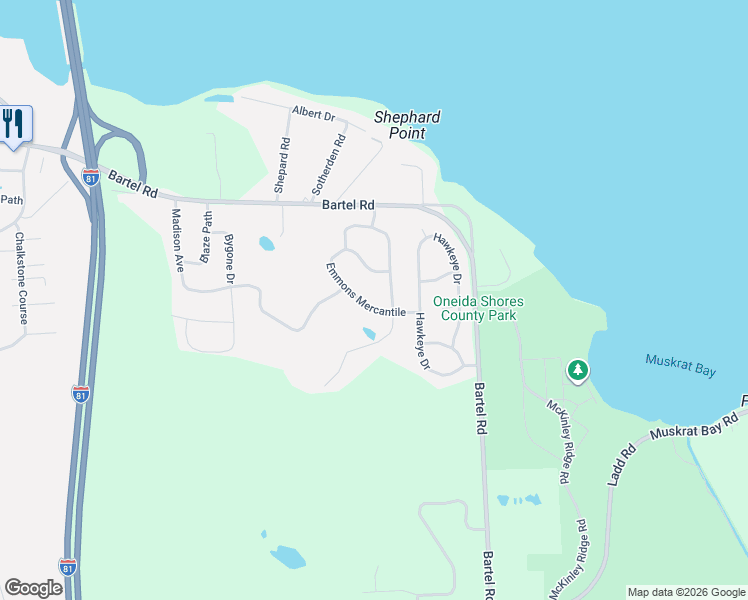 map of restaurants, bars, coffee shops, grocery stores, and more near 8795 Emmons Mercantile in Brewerton