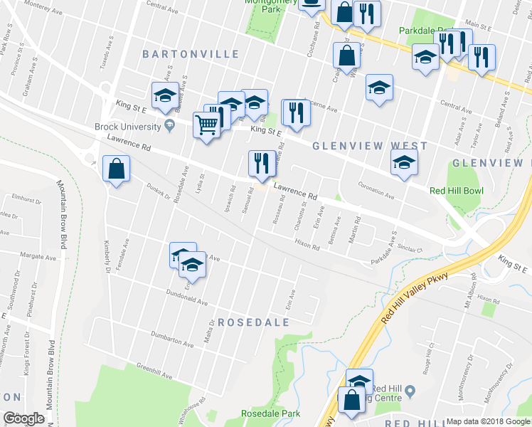 map of restaurants, bars, coffee shops, grocery stores, and more near in Hamilton