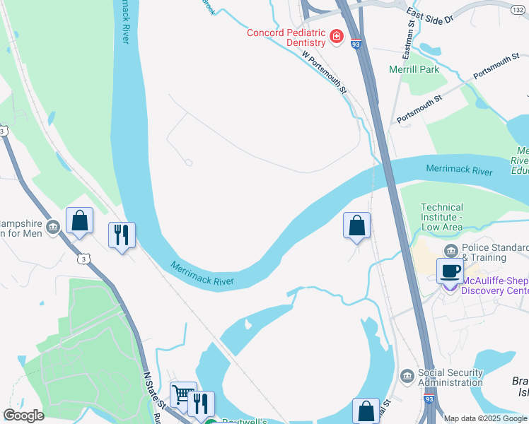 map of restaurants, bars, coffee shops, grocery stores, and more near 49 West Portsmouth Street in Concord
