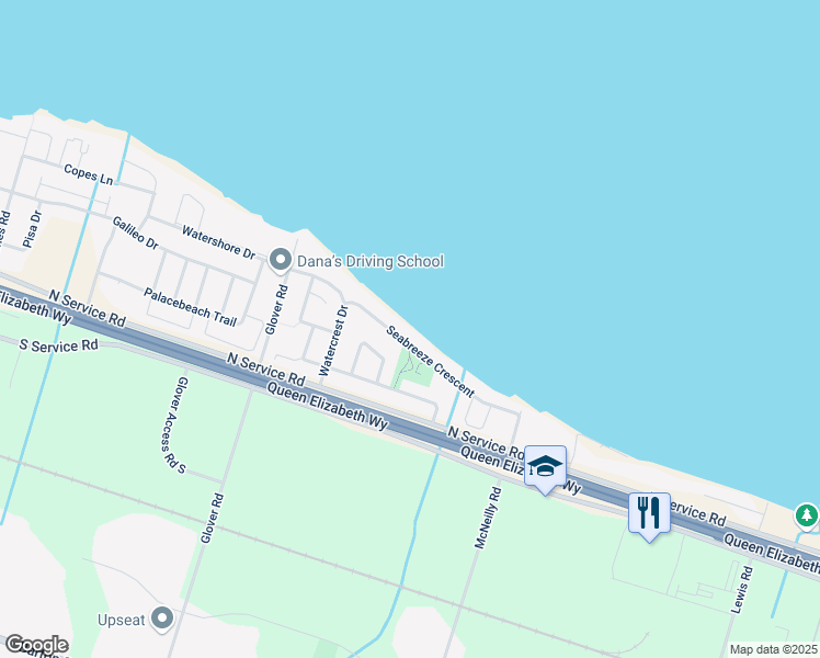 map of restaurants, bars, coffee shops, grocery stores, and more near 80 Seabreeze Crescent in Hamilton