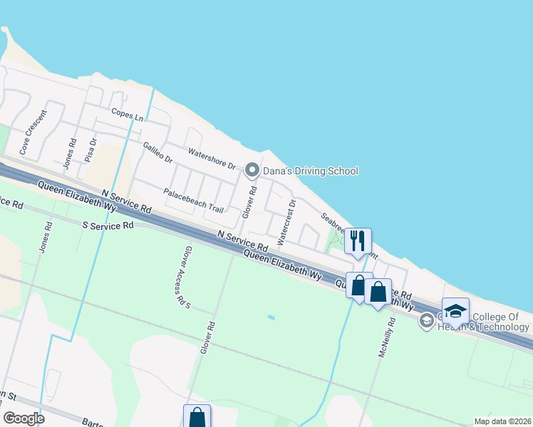 map of restaurants, bars, coffee shops, grocery stores, and more near 51 Springbreeze Heights in Hamilton