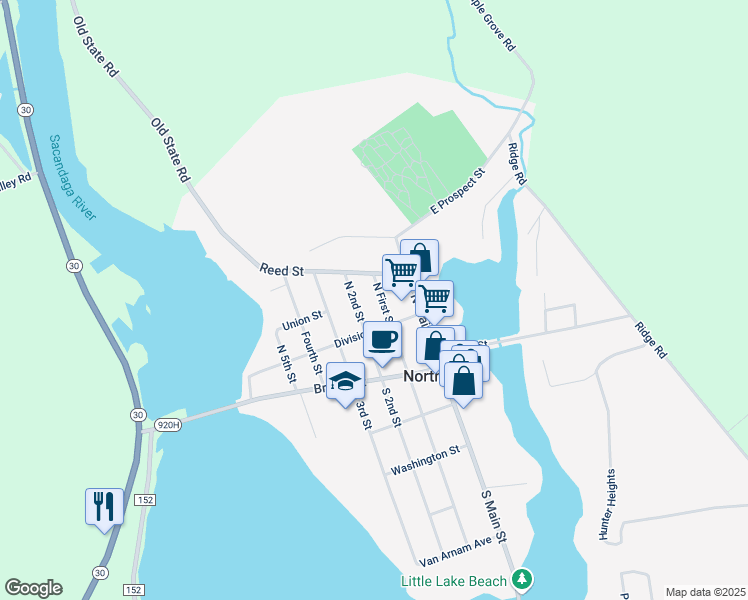 map of restaurants, bars, coffee shops, grocery stores, and more near 251 North First Street in Northville