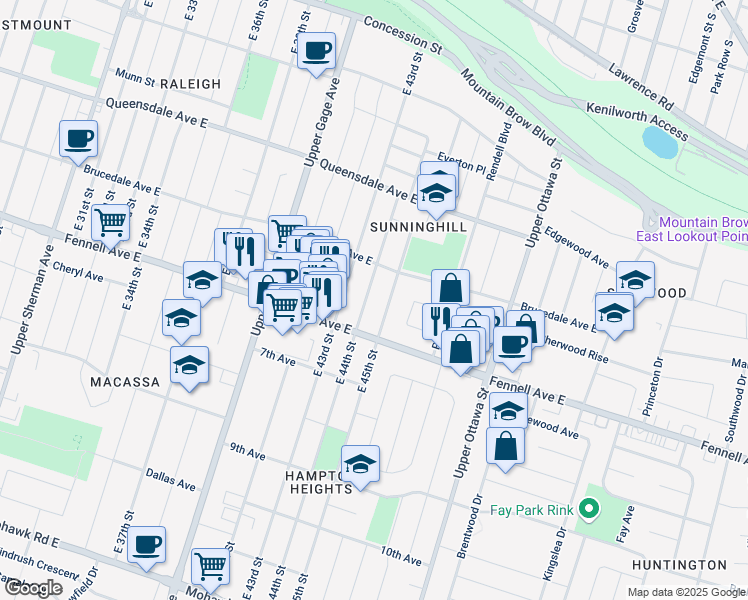 map of restaurants, bars, coffee shops, grocery stores, and more near in Hamilton