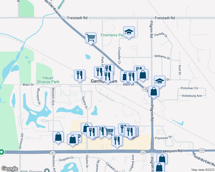 map of restaurants, bars, coffee shops, grocery stores, and more near in Germantown