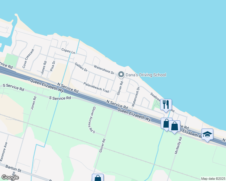 map of restaurants, bars, coffee shops, grocery stores, and more near 481 Glover Road in Hamilton