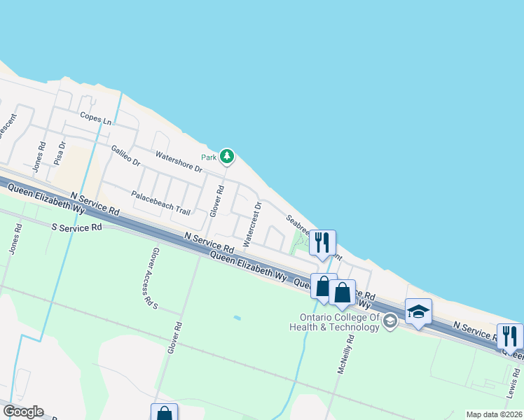 map of restaurants, bars, coffee shops, grocery stores, and more near 35 Seacove Court in Hamilton