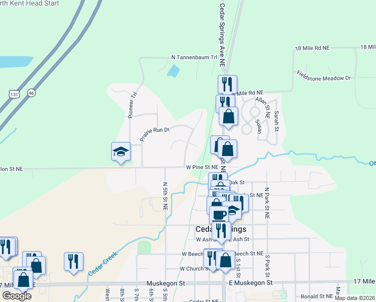 map of restaurants, bars, coffee shops, grocery stores, and more near 116 Junco Court Private in Cedar Springs