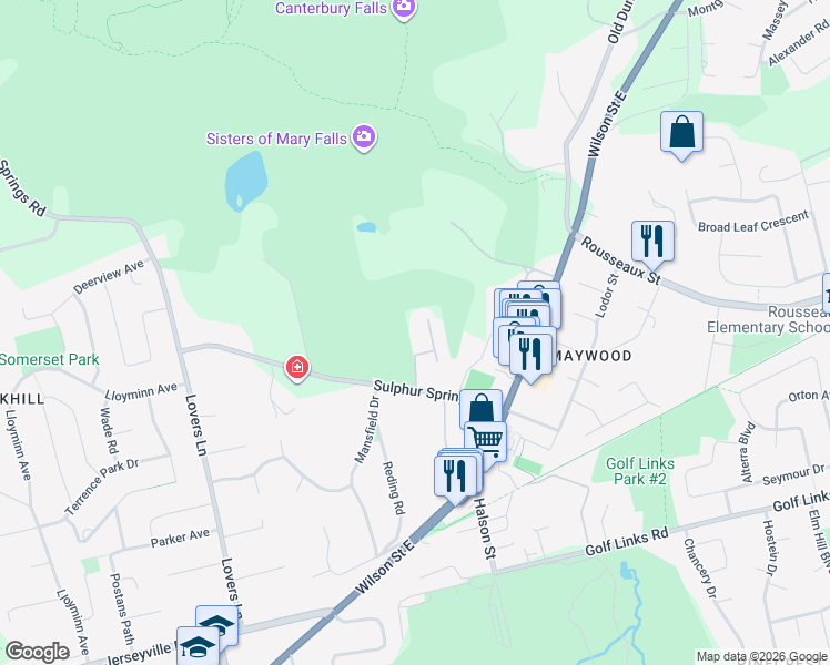 map of restaurants, bars, coffee shops, grocery stores, and more near 16-22 Queen Street in Hamilton