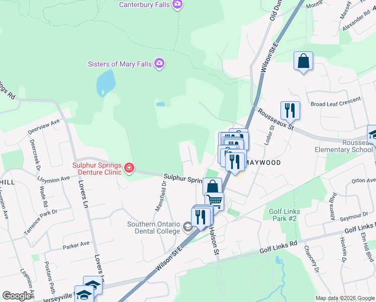 map of restaurants, bars, coffee shops, grocery stores, and more near 16-22 Queen Street in Hamilton