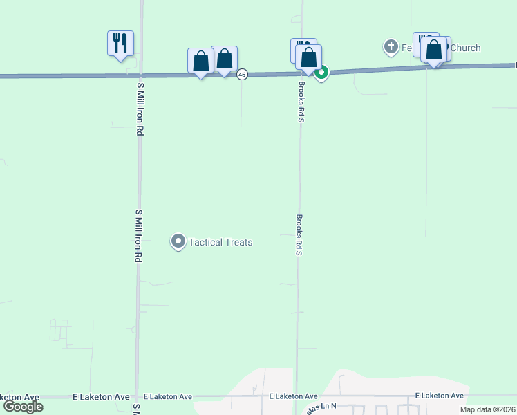 map of restaurants, bars, coffee shops, grocery stores, and more near 1307 Brooks Road South in Muskegon