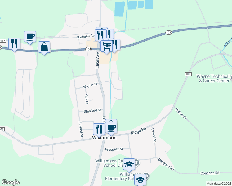 map of restaurants, bars, coffee shops, grocery stores, and more near 3207 Arrowbend Drive in Williamson