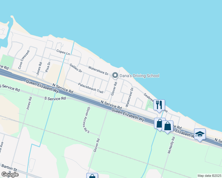 map of restaurants, bars, coffee shops, grocery stores, and more near 481 Glover Road in Hamilton