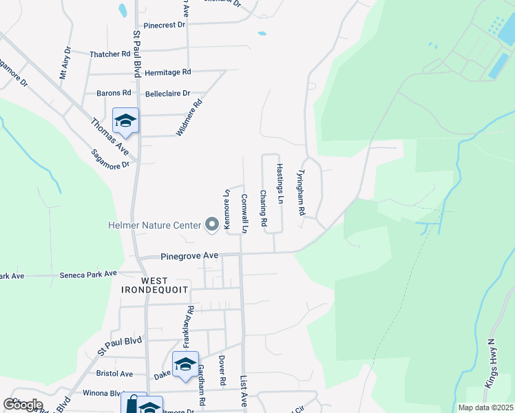 map of restaurants, bars, coffee shops, grocery stores, and more near 107 Charing Rd in Rochester
