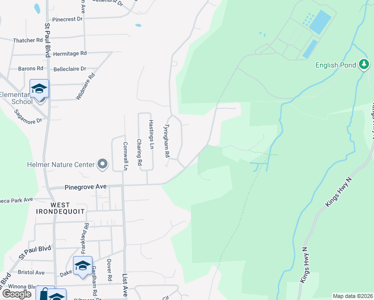 map of restaurants, bars, coffee shops, grocery stores, and more near 64 Oakridge Drive in Rochester